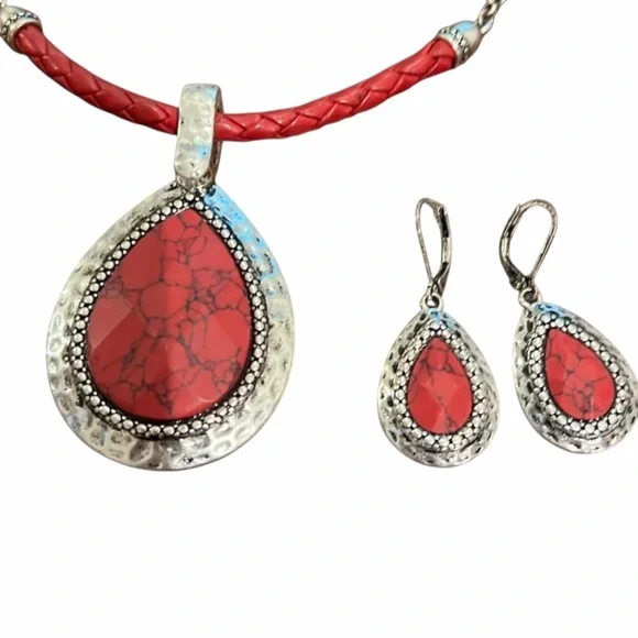 Vintage Interchangeable Necklace Set Boho Statement Pendant Earrings - Picture 8 of 8